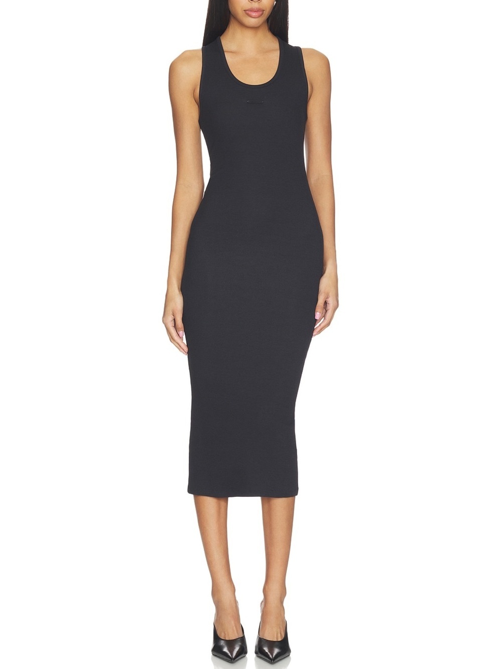METALICUS Sleek Black Ribbed Tank Midi Dress Double Layered Australia O/S